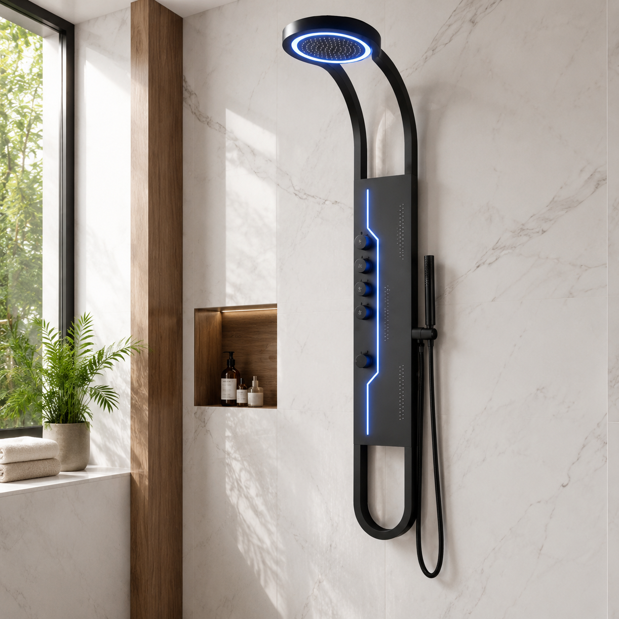 Panou Dus Futurist Negru, Hidromasaj, LED, 6001RF Panou Dus Futurist Negru, Hidromasaj, LED, 6001RF