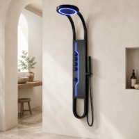 Panou Dus Futurist Negru, Hidromasaj, LED, 6001RF