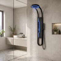 Panou Dus Futurist Negru, Hidromasaj, LED, 6001RF