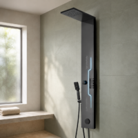 Panou Dus Futurist Negru Mat, Hidromasaj, LED, 5973-2RF