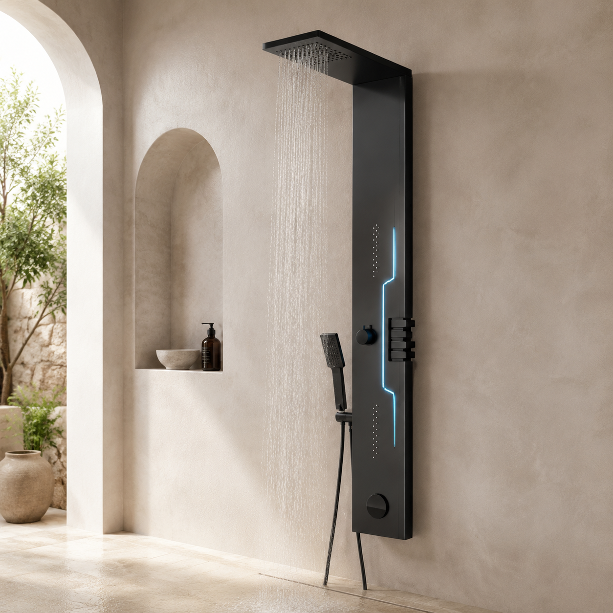 Panou Dus Futurist Negru Mat, Hidromasaj, LED, 5973-2RF Panou Dus Futurist Negru Mat, Hidromasaj, LED, 5973-2RF