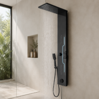 Panou Dus Futurist Negru Mat, Hidromasaj, LED, 5973-2RF