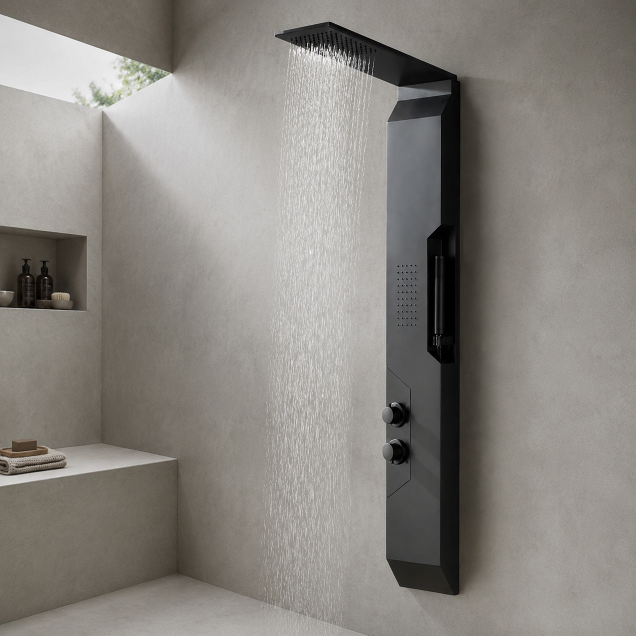 Panou Dus Modern Negru Mat, Hidromasaj, 5657RF Panou Dus Modern Negru Mat, Hidromasaj, 5657RF