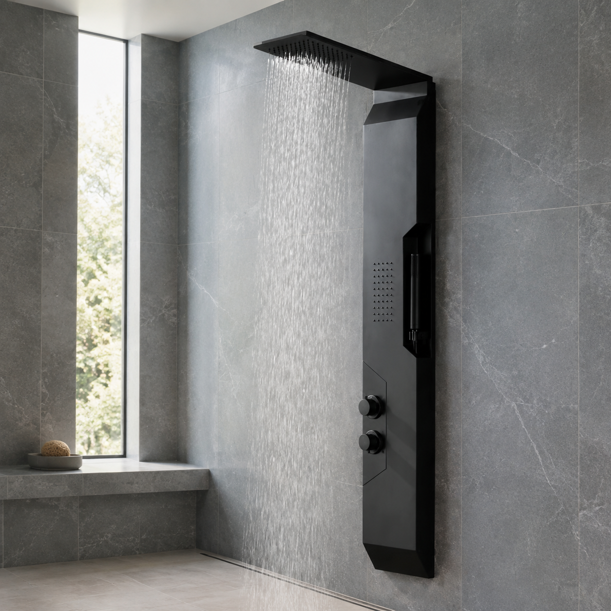 Panou Dus Modern Negru Mat, Hidromasaj, 5657RF Panou Dus Modern Negru Mat, Hidromasaj, 5657RF