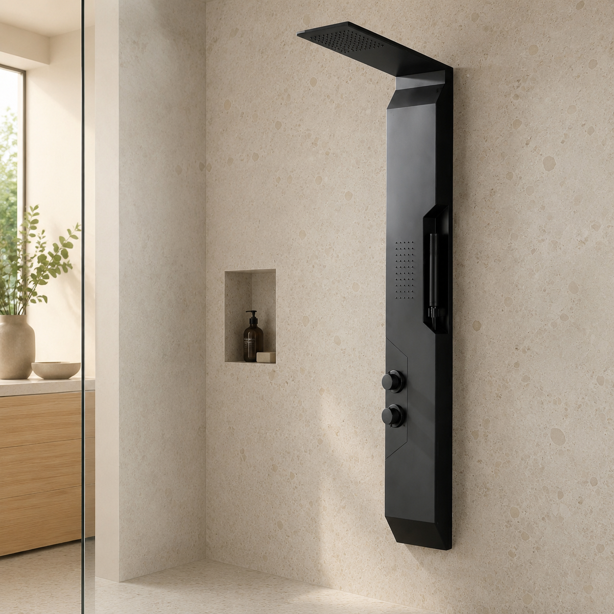 Panou Dus Modern Negru Mat, Hidromasaj, 5657RF Panou Dus Modern Negru Mat, Hidromasaj, 5657RF