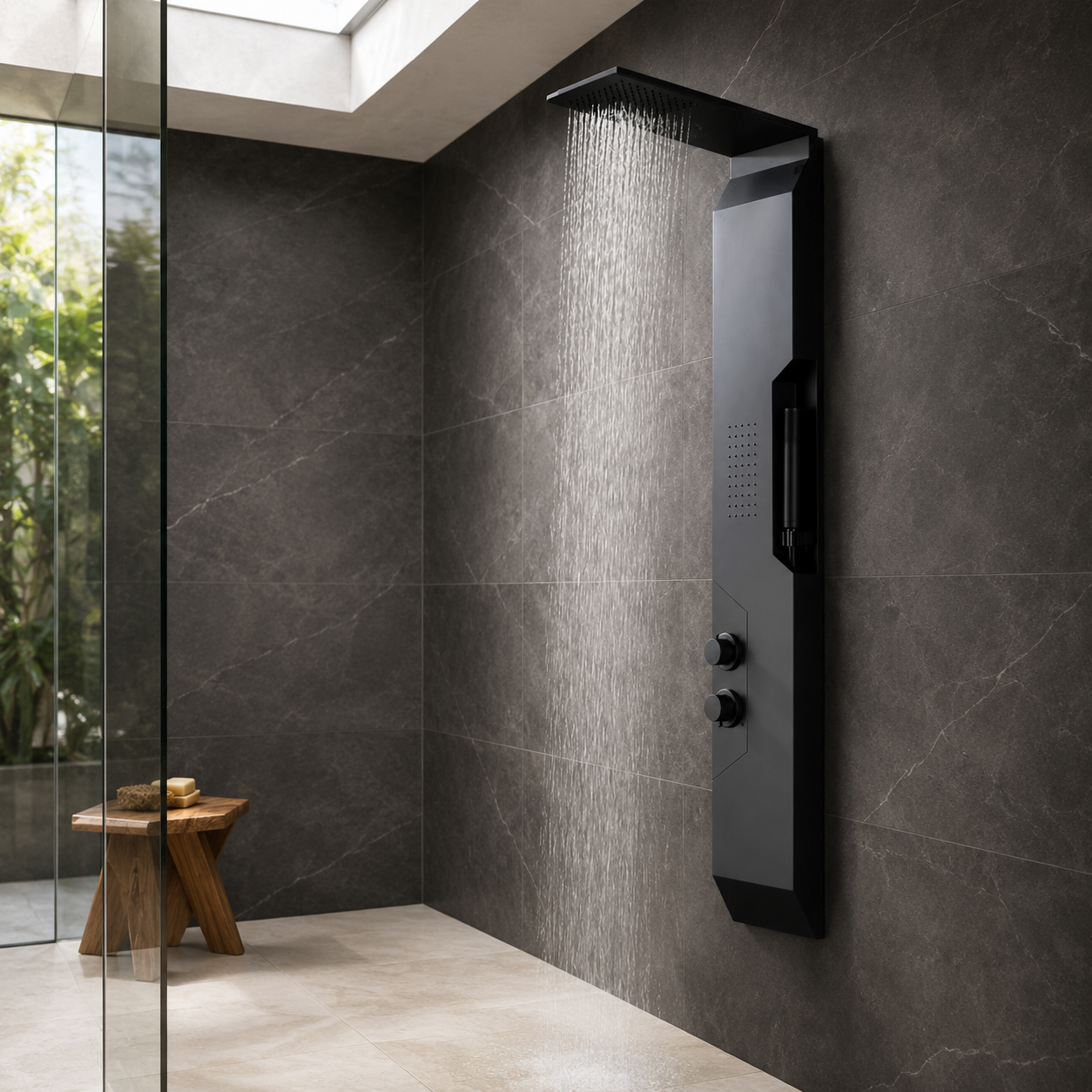 Panou Dus Modern Negru Mat, Hidromasaj, 5657RF Panou Dus Modern Negru Mat, Hidromasaj, 5657RF