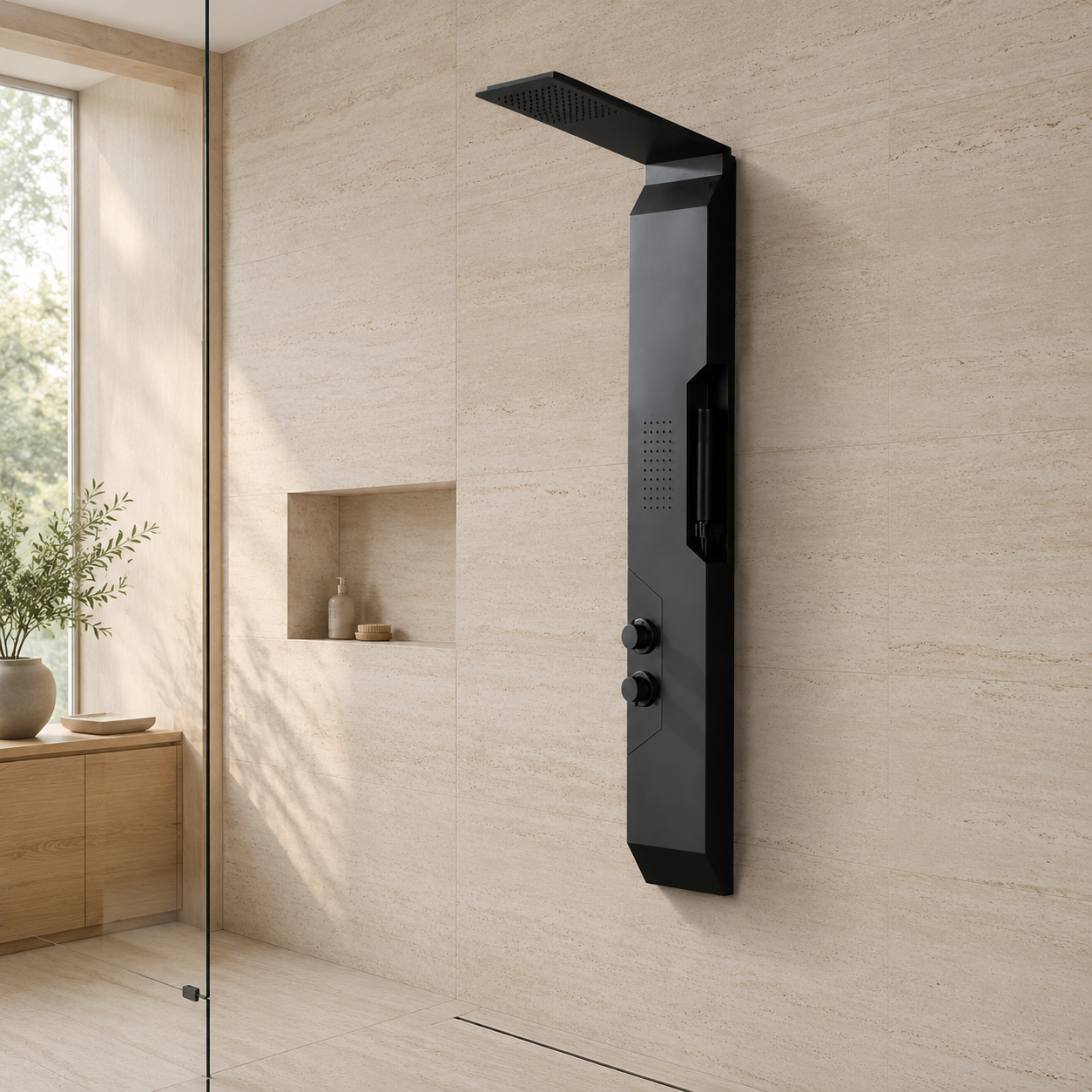 Panou Dus Modern Negru Mat, Hidromasaj, 5657RF Panou Dus Modern Negru Mat, Hidromasaj, 5657RF