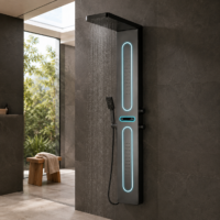 Panou Dus Negru Mat, Hidromasaj, LED, 5963RF