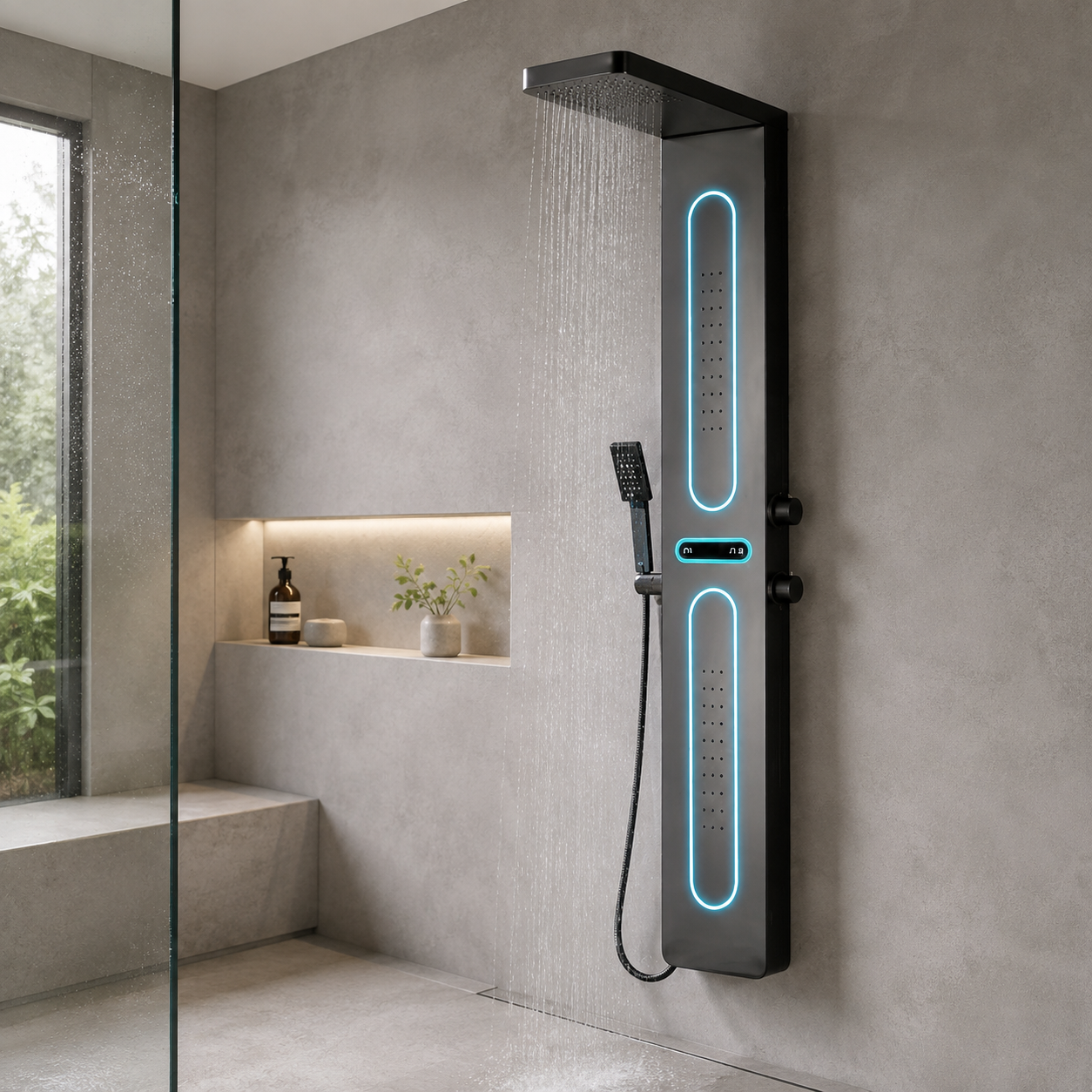 Panou Dus Negru Mat, Hidromasaj, LED, 5963RF Panou Dus Negru Mat, Hidromasaj, LED, 5963RF