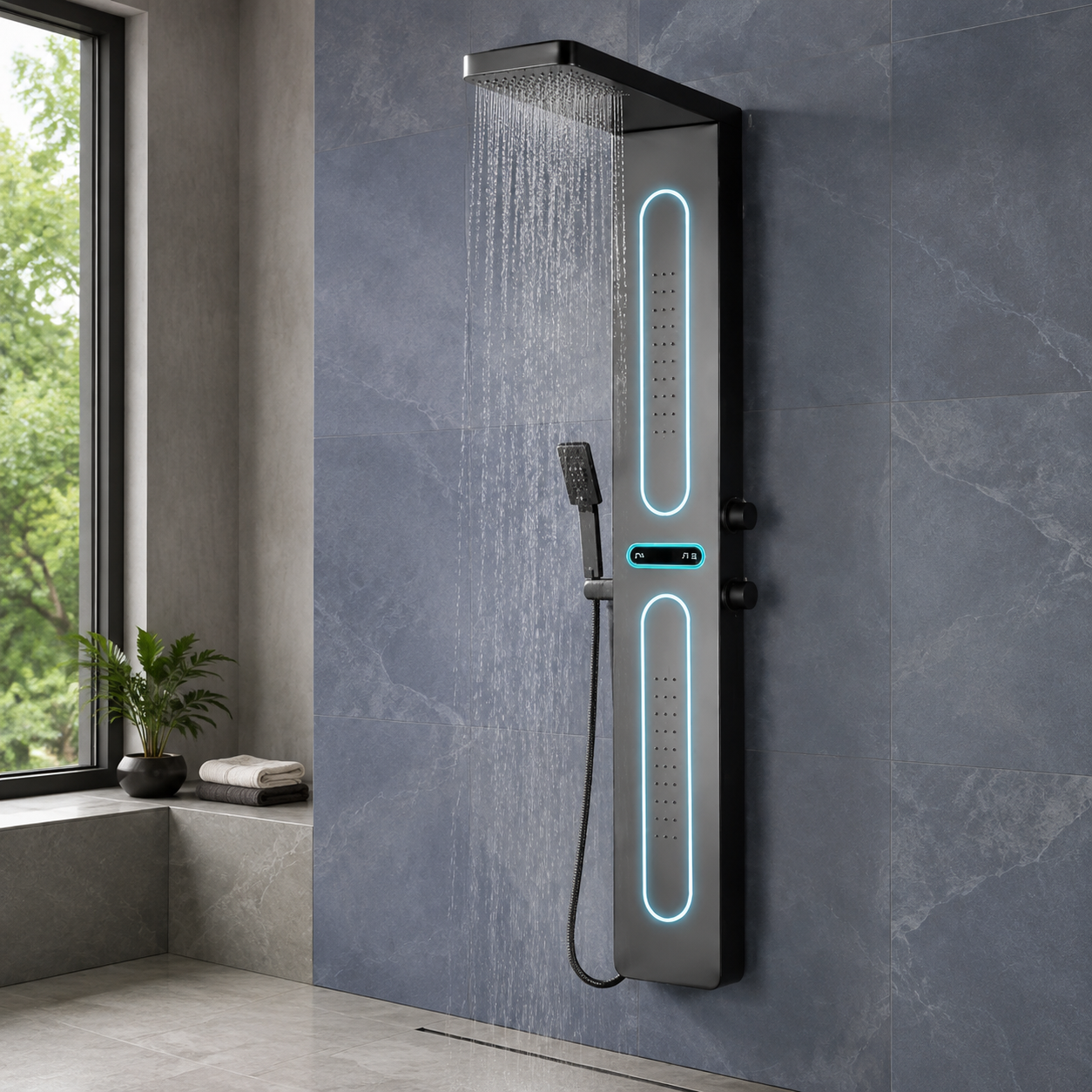 Panou Dus Negru Mat, Hidromasaj, LED, 5963RF Panou Dus Negru Mat, Hidromasaj, LED, 5963RF