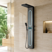 Panou Dus Negru Mat, Hidromasaj, LED, 5963RF