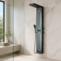 Panou Dus Negru Mat, Hidromasaj, LED, 5963RF