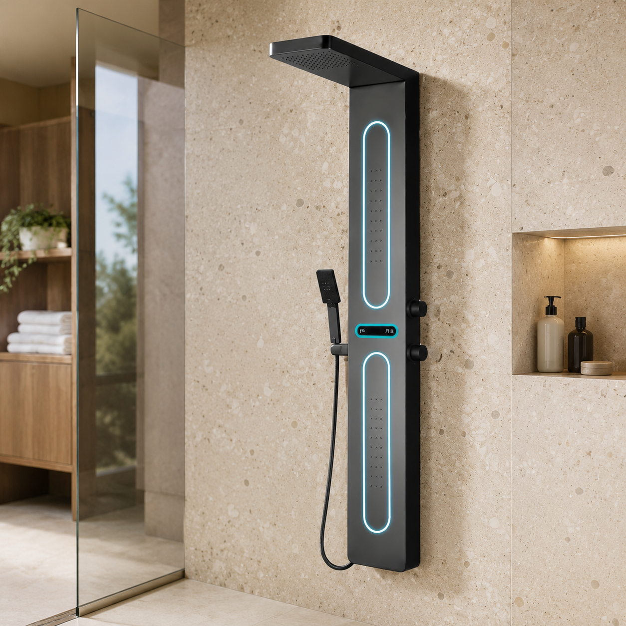 Panou Dus Negru Mat, Hidromasaj, LED, 5963RF Panou Dus Negru Mat, Hidromasaj, LED, 5963RF