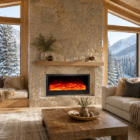 Semineu Electric Decorativ, 16W LED, 100 cm, RF