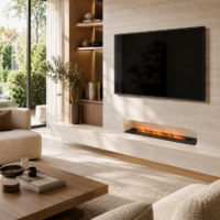 Semineu Electric Decorativ Incorporabil, 130W LED, 80 cm, RF
