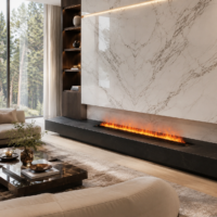 Semineu Electric Decorativ Incorporabil, 130W LED, 80 cm, RF