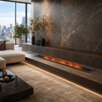 Semineu Electric Decorativ Incorporabil, 170W LED, 100 cm, RF