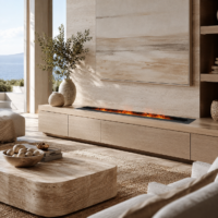 Semineu Electric Decorativ Incorporabil, 170W LED, 100 cm, RF