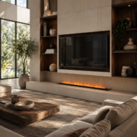 Semineu Electric Decorativ Incorporabil, 170W LED, 100 cm, RF