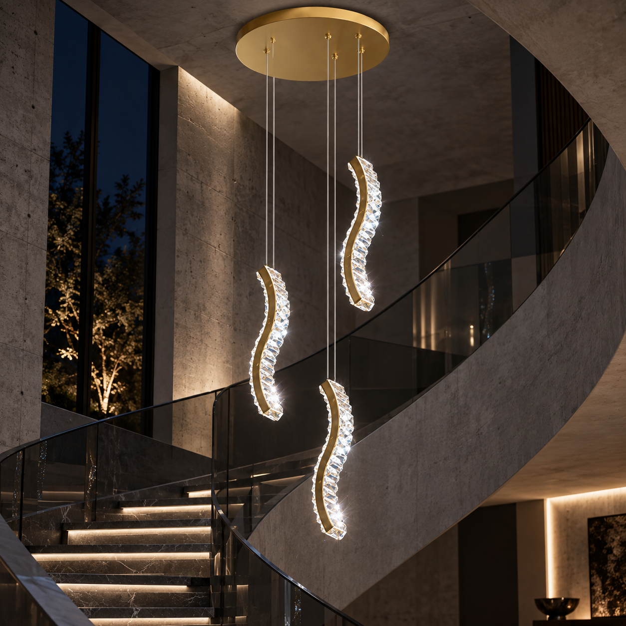 Candelabru LED Golden Diamond Wave 3, Auriu, Telecomandă Candelabru LED Golden Diamond Wave 3, Auriu, Telecomandă