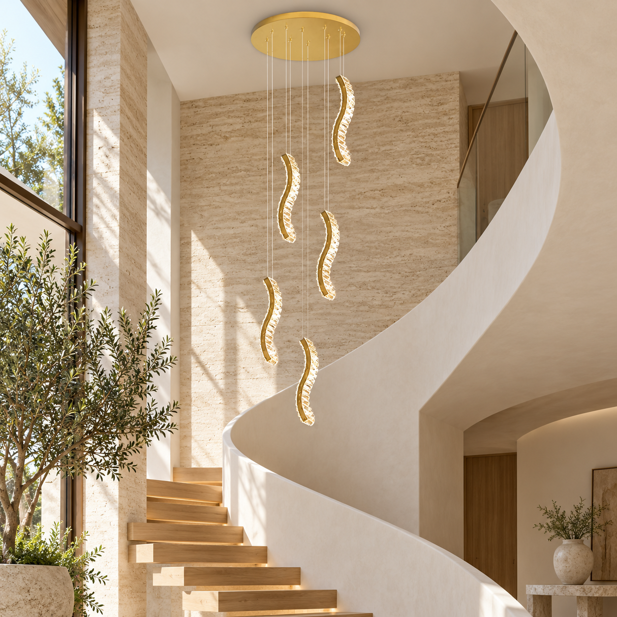 Candelabru LED Golden Diamond Wave 5, Auriu, Telecomandă Candelabru LED Golden Diamond Wave 5, Auriu, Telecomandă