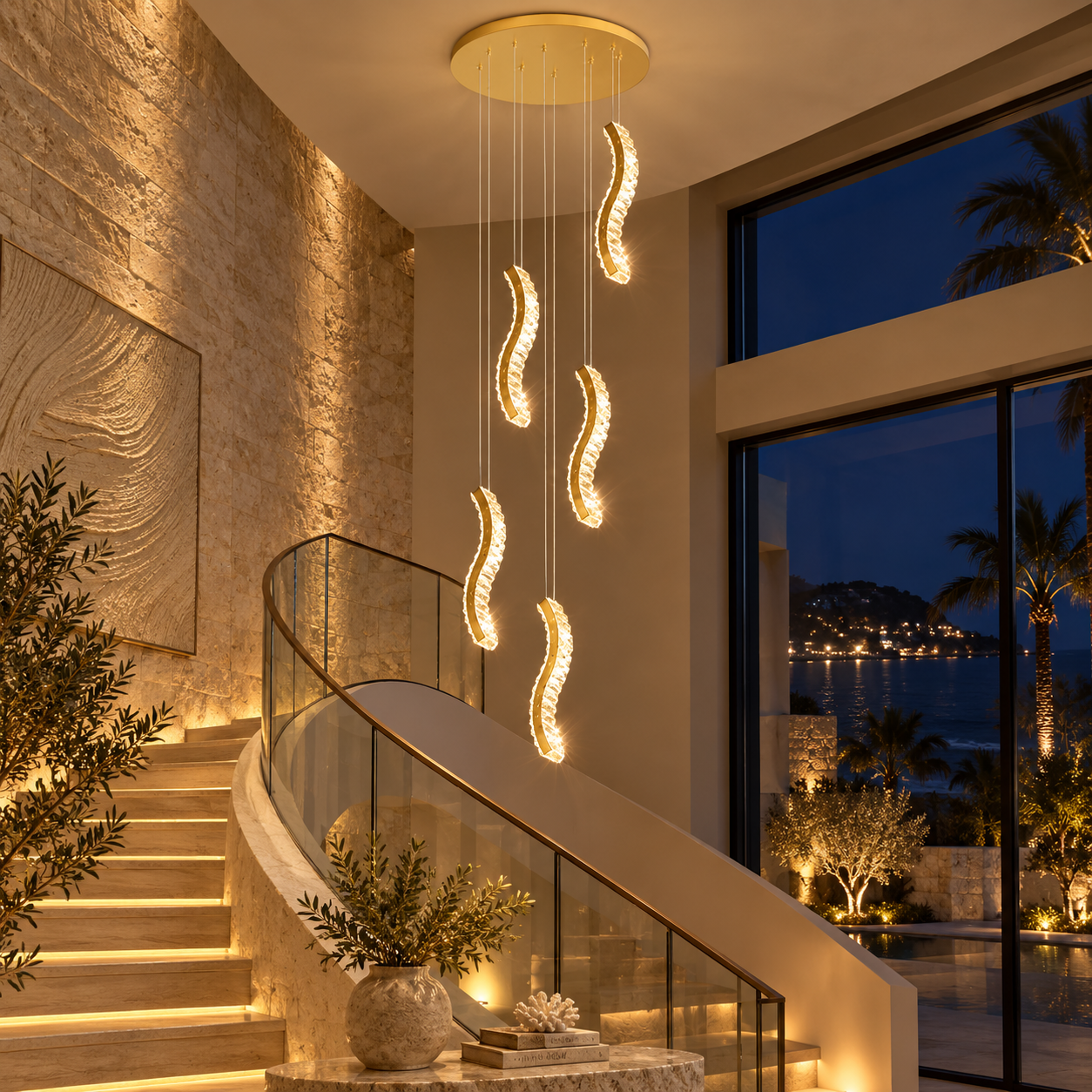 Candelabru LED Golden Diamond Wave 5, Auriu, Telecomandă Candelabru LED Golden Diamond Wave 5, Auriu, Telecomandă