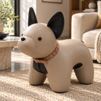 Fotoliu Decorativ French Bulldog, Piele Ecologică, Gri