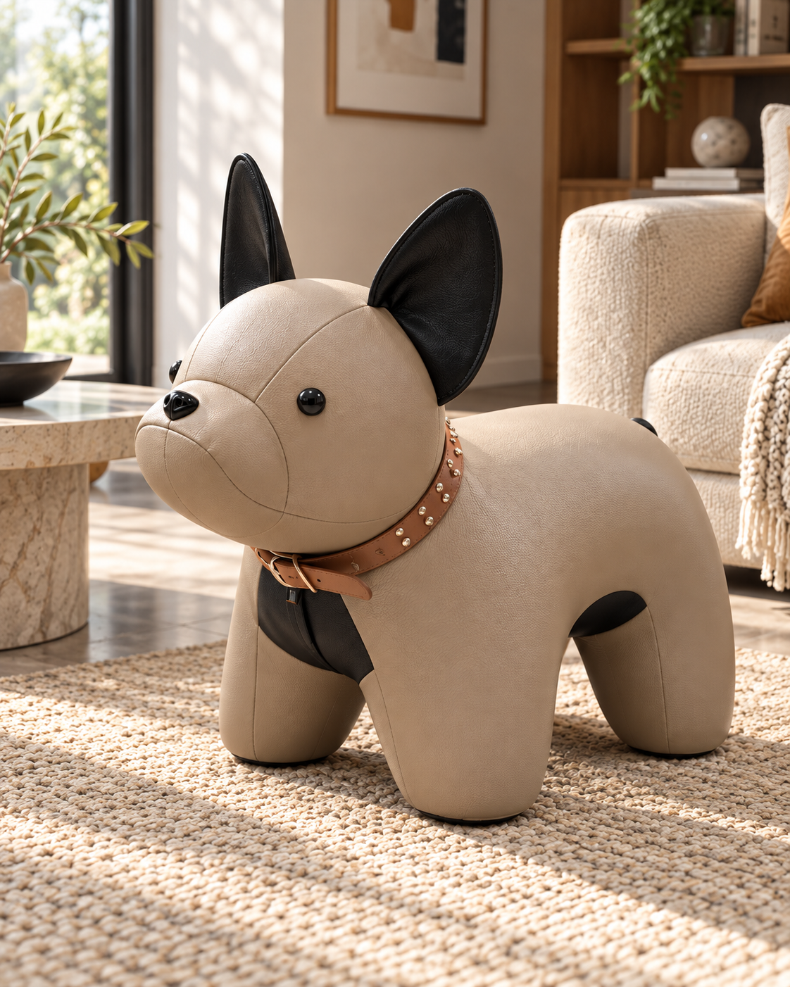 Fotoliu Decorativ French Bulldog, Piele Ecologică, Gri Fotoliu Decorativ French Bulldog, Piele Ecologică, Gri