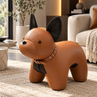 Fotoliu Decorativ French Bulldog, Piele Ecologică, Maro