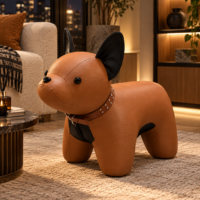 Fotoliu Decorativ French Bulldog, Piele Ecologică, Maro
