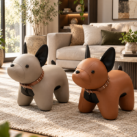 Fotoliu Decorativ French Bulldog, Piele Ecologică, Maro