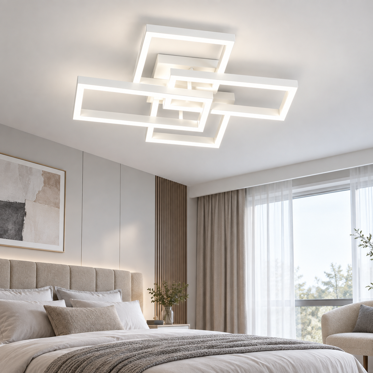Lustra LED 70W Minimalist Rectangle Alb, Telecomanda Lustra LED 70W Minimalist Rectangle Alb, Telecomanda