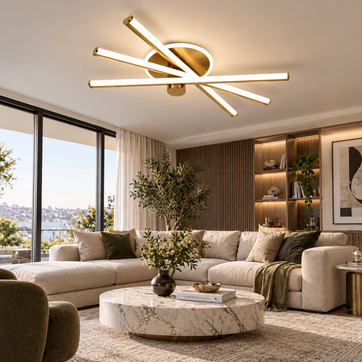Lustra LED, 54 W Crosslight Auriu, Telecomanda Lustra LED, 54 W Crosslight Auriu, Telecomanda