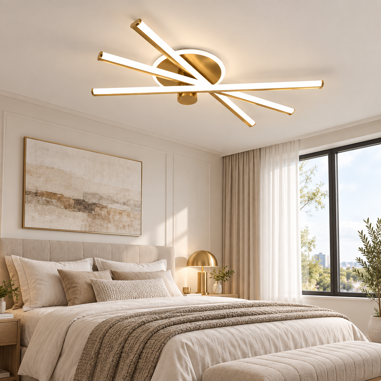 Lustra LED, 54 W Crosslight Auriu, Telecomanda Lustra LED, 54 W Crosslight Auriu, Telecomanda