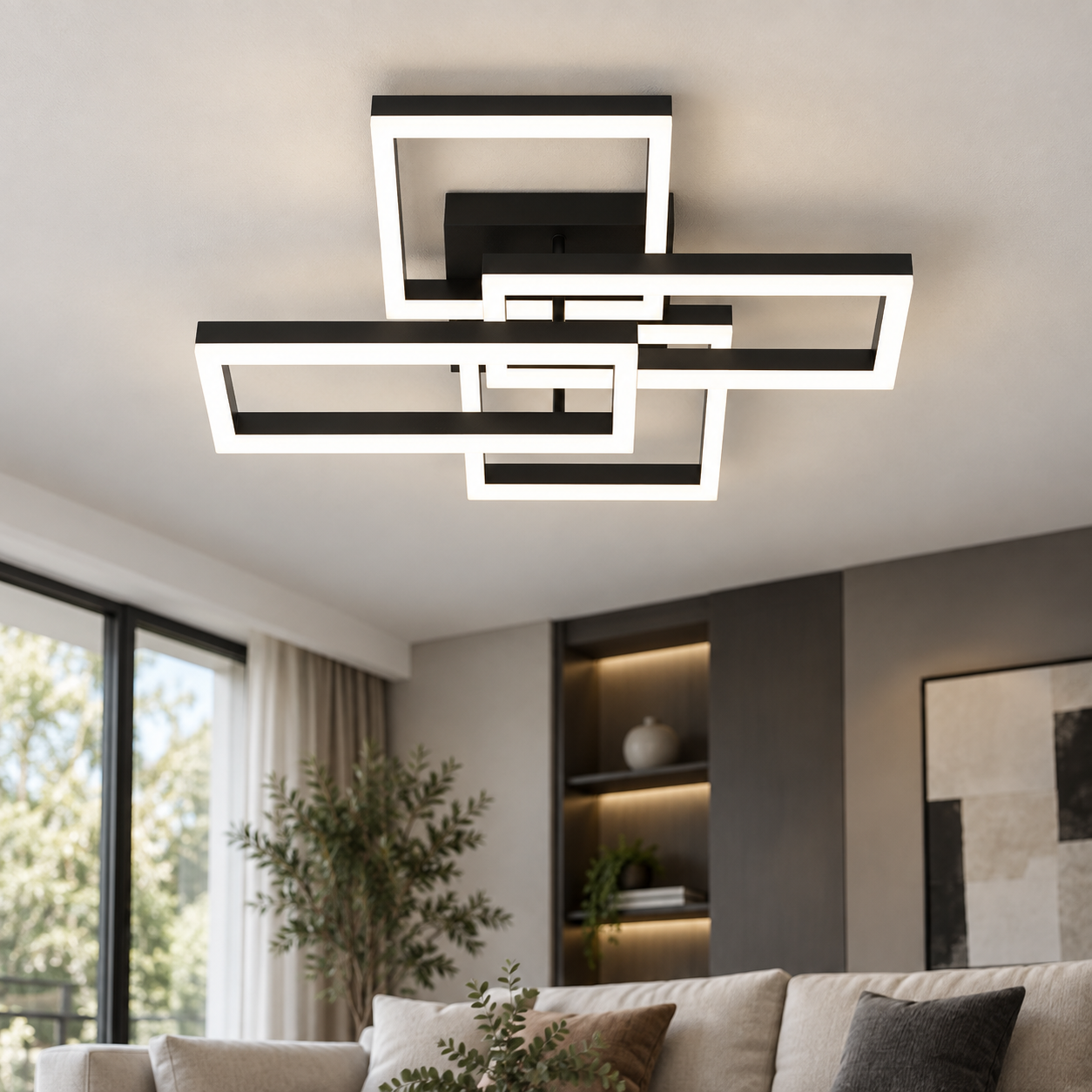 Lustra LED 70W Minimalist Rectangle Negru, Telecomanda Lustra LED 70W Minimalist Rectangle Negru, Telecomanda