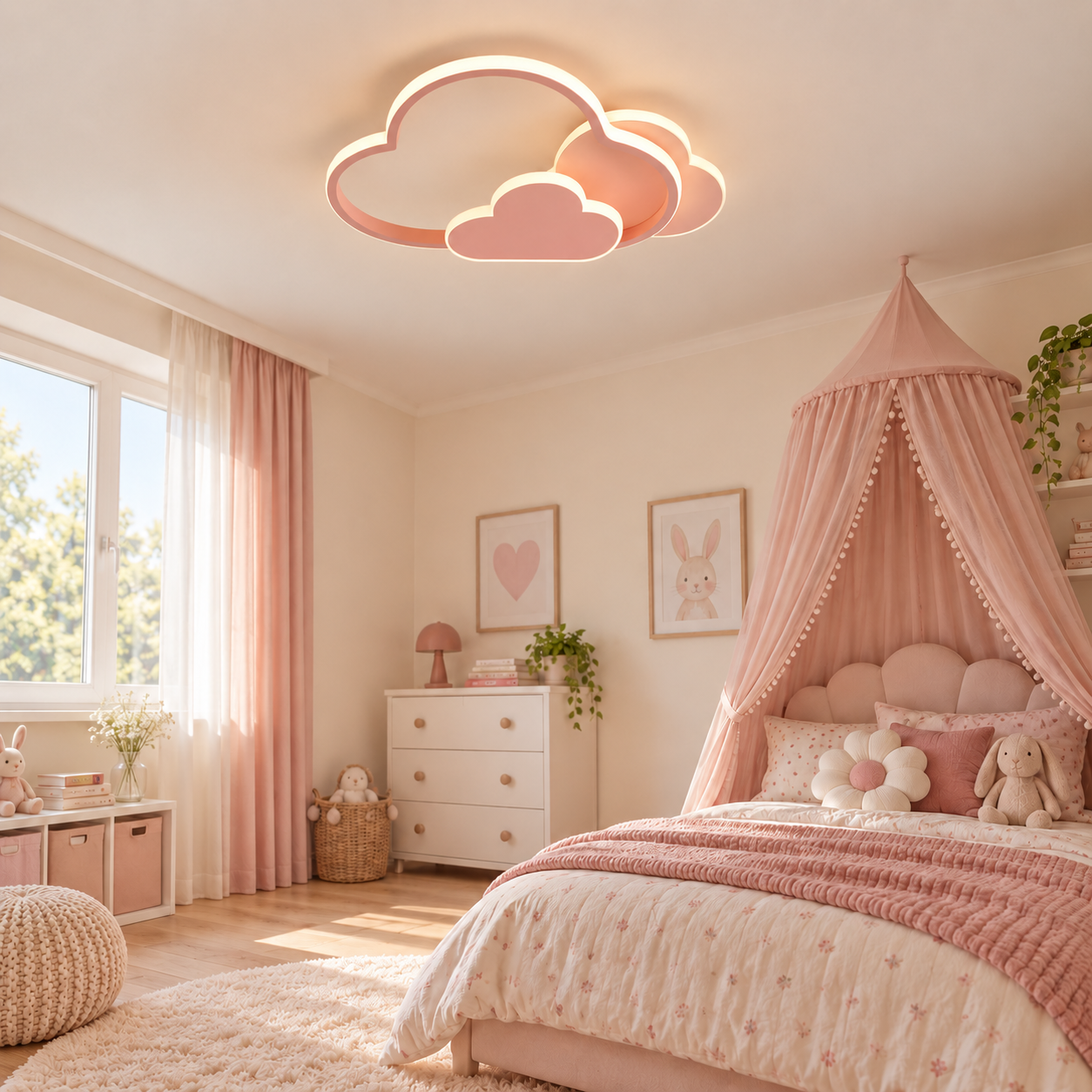 Lustra LED Fetite Cloud Glow, Roz Lustra LED Fetite Cloud Glow, Roz