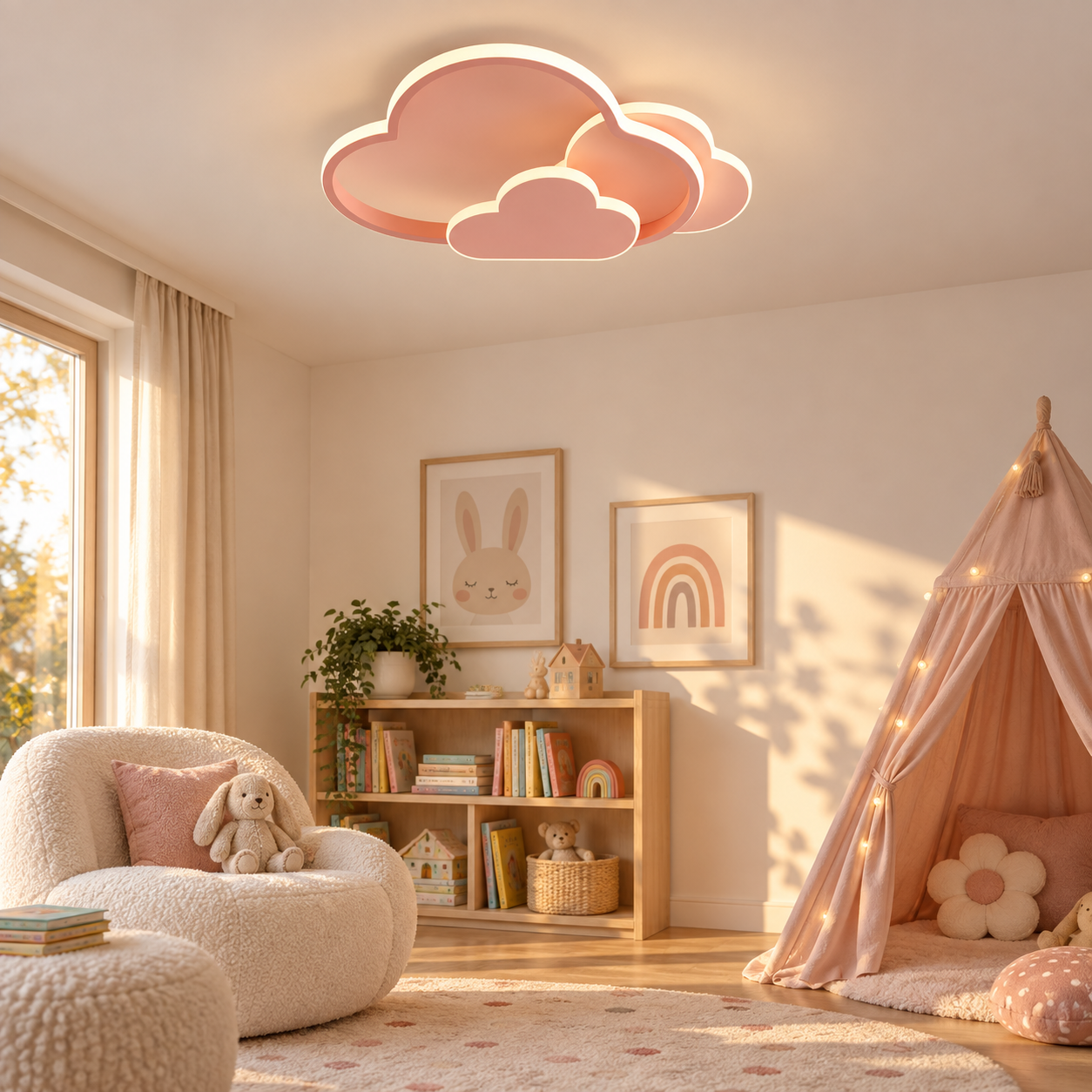 Lustra LED Fetite Cloud Glow, Roz Lustra LED Fetite Cloud Glow, Roz