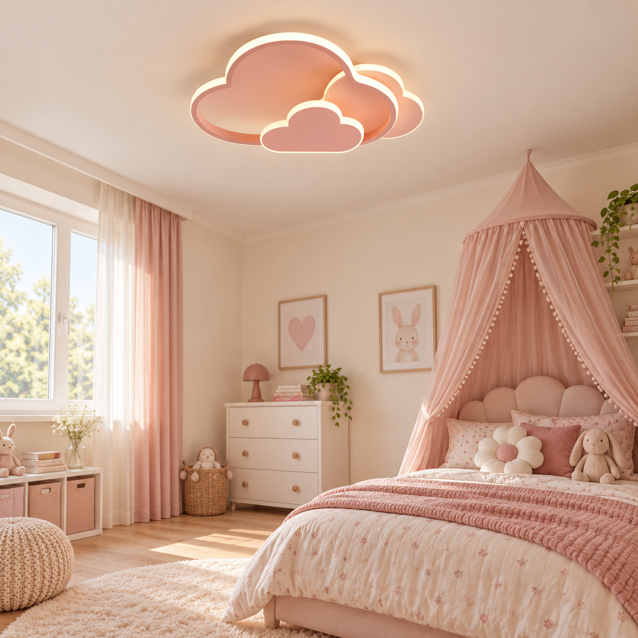 Lustra LED Fetite Cloud Glow, Roz Lustra LED Fetite Cloud Glow, Roz
