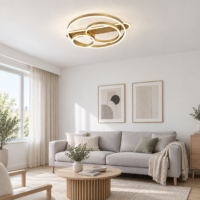 Lustra LED Geometric Gold Round, Telecomanda