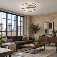 Lustra LED Geometric Gold Round, Telecomanda
