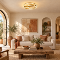 Lustra LED Geometric Gold Round, Telecomanda
