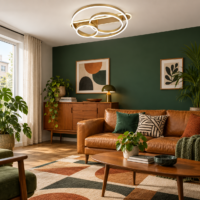 Lustra LED Geometric Gold Round, Telecomanda