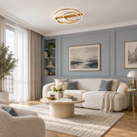Lustra LED Geometric Gold Round, Telecomanda
