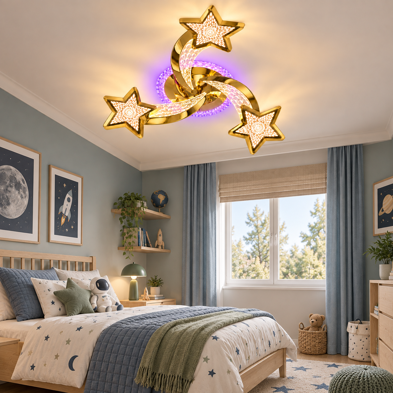 Lustra LED Magic Stars Glam 3 Auriu Lucios Lustra LED Magic Stars Glam 3 Auriu Lucios