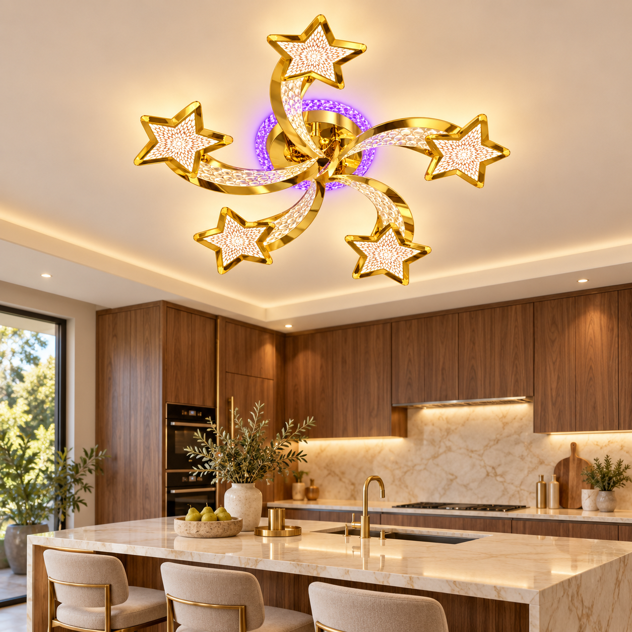 Lustra LED Magic Stars Glam 5 Auriu Lucios Lustra LED Magic Stars Glam 5 Auriu Lucios