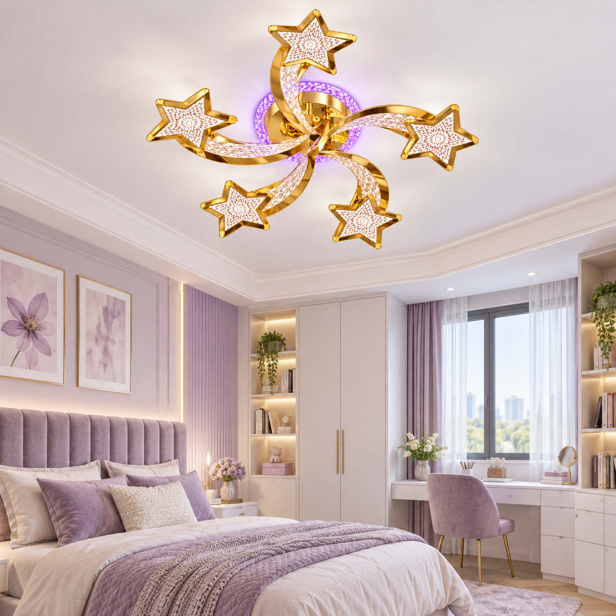 Lustra LED Magic Stars Glam 5 Auriu Lucios Lustra LED Magic Stars Glam 5 Auriu Lucios