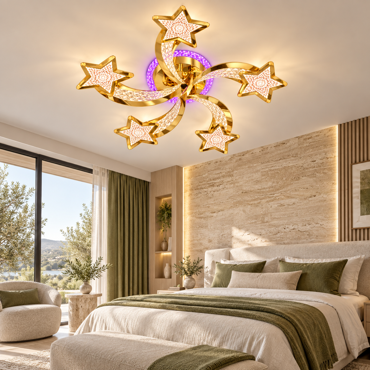 Lustra LED Magic Stars Glam 5 Auriu Lucios Lustra LED Magic Stars Glam 5 Auriu Lucios