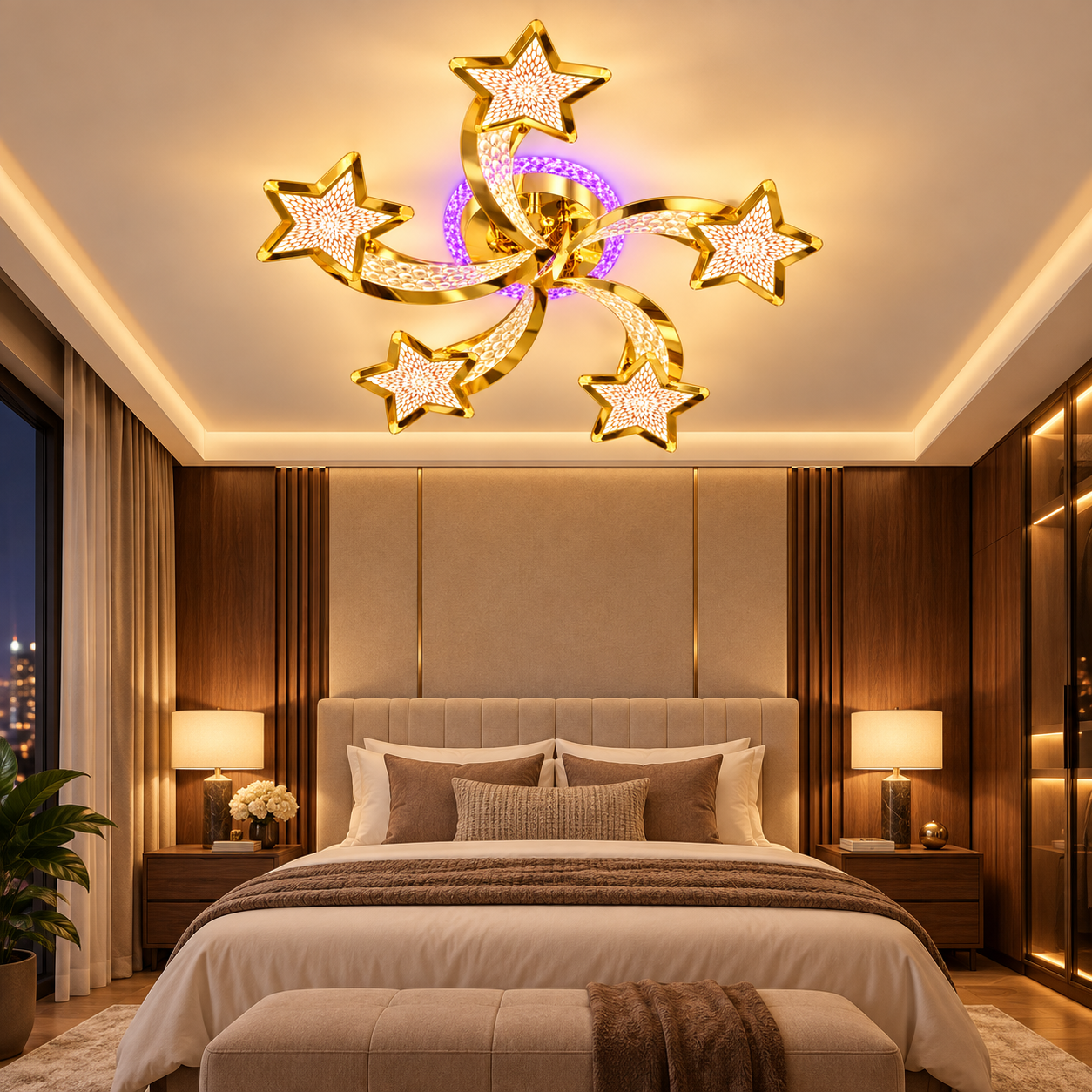 Lustra LED Magic Stars Glam 5 Auriu Lucios Lustra LED Magic Stars Glam 5 Auriu Lucios