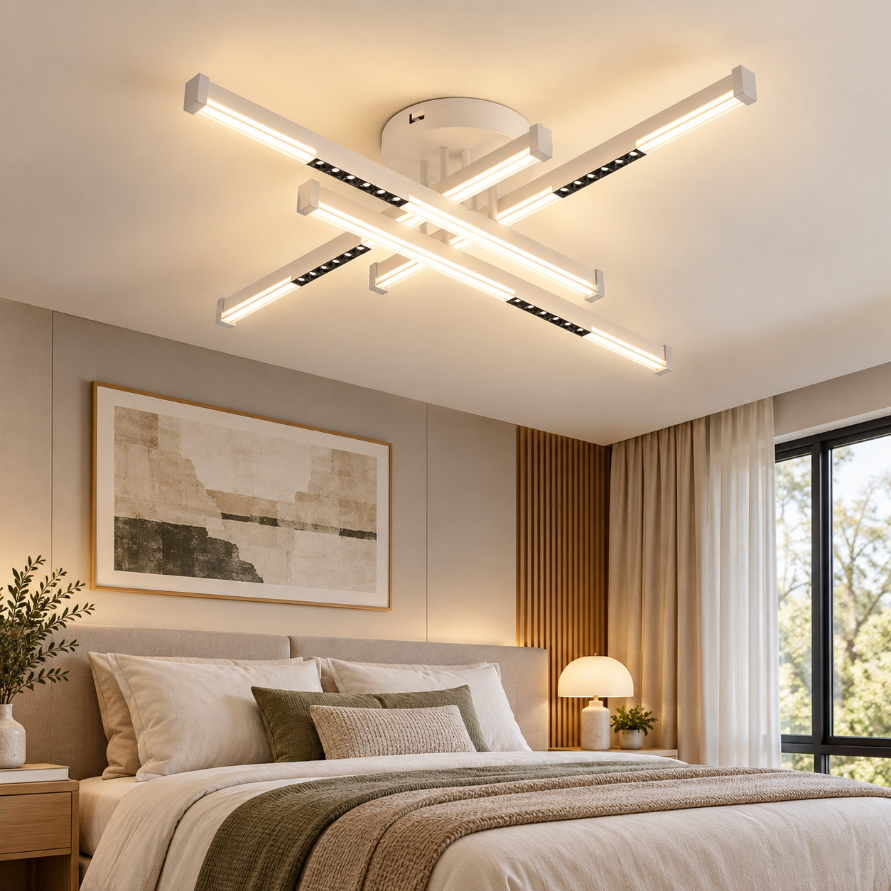 Lustra LED Zig Zag Crosline, Alb, Telecomanda Lustra LED Zig Zag Crosline, Alb, Telecomanda