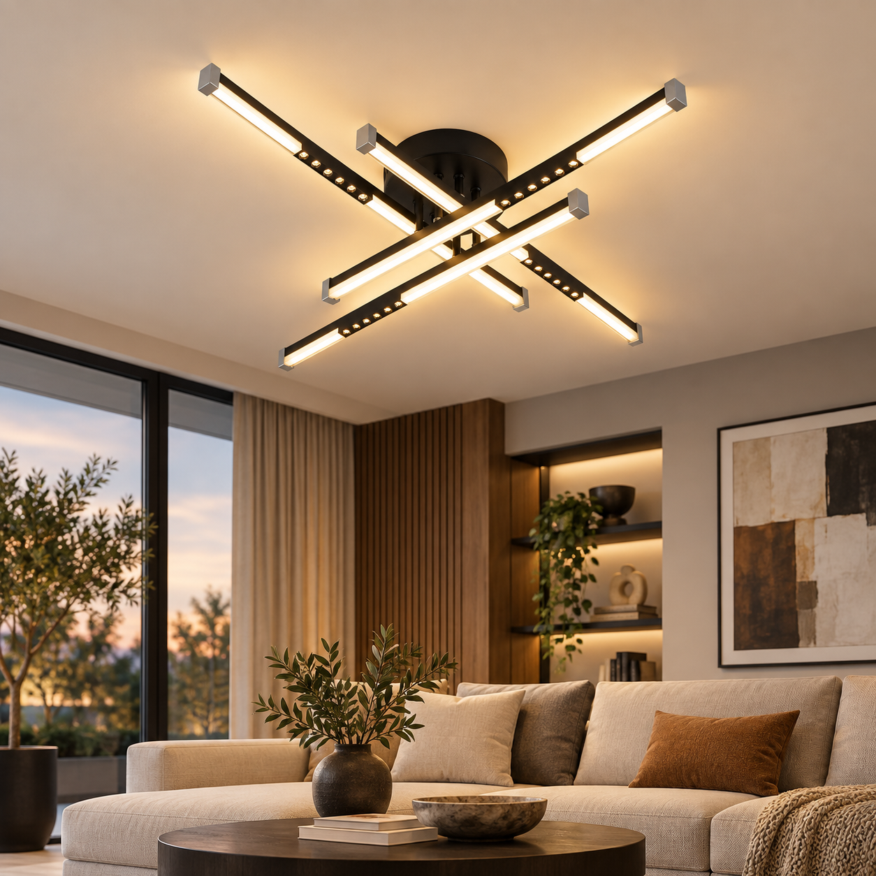 Lustra LED Zig Zag Crosline, Negru, Telecomanda Lustra LED Zig Zag Crosline, Negru, Telecomanda